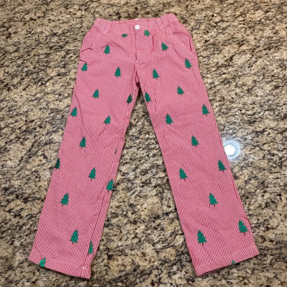 Smockingbird Kids‎ Red Gingham Christmas Tree Embroidered Pants Size 6 Holiday